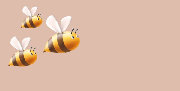 Three 3D bees on the move