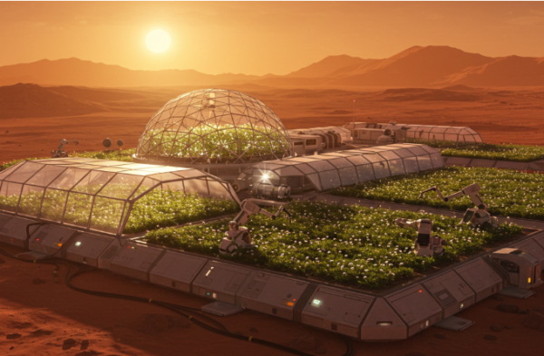 An oxygen farm on the outdoors of mars