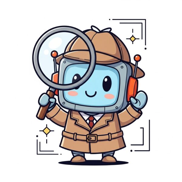 Cute robot holding a magnifying glass