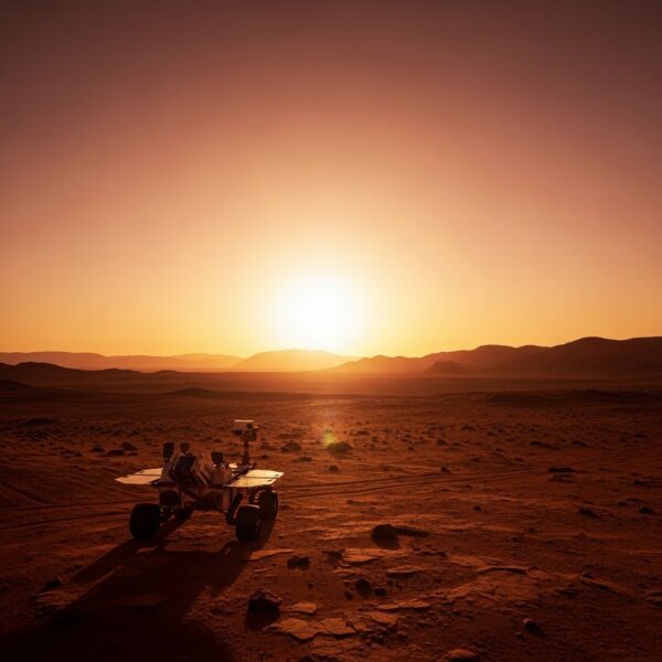 A beautiful sunset on the horizon on mars