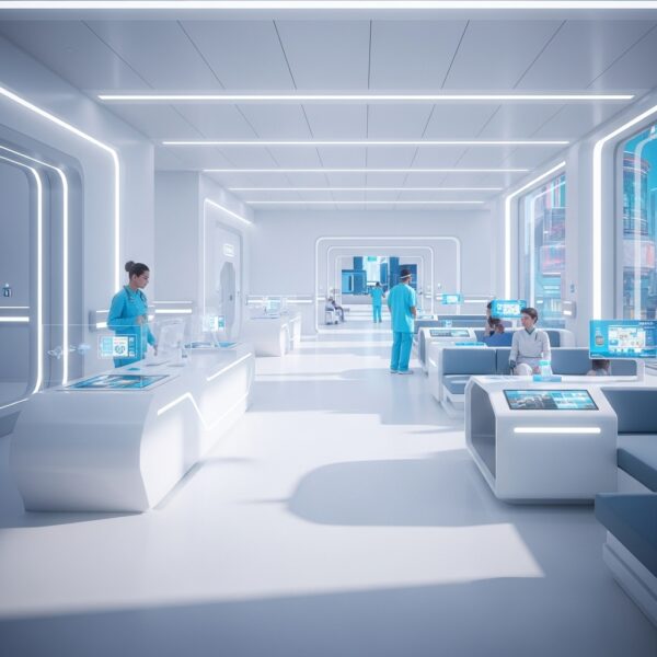 A futuristic, clean, and bright hospital