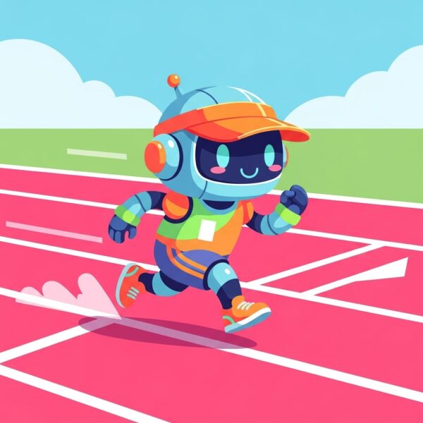 An athletic robot on a running track
