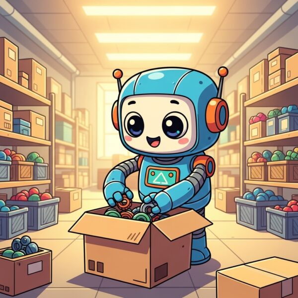 A robot packing cogs in a box