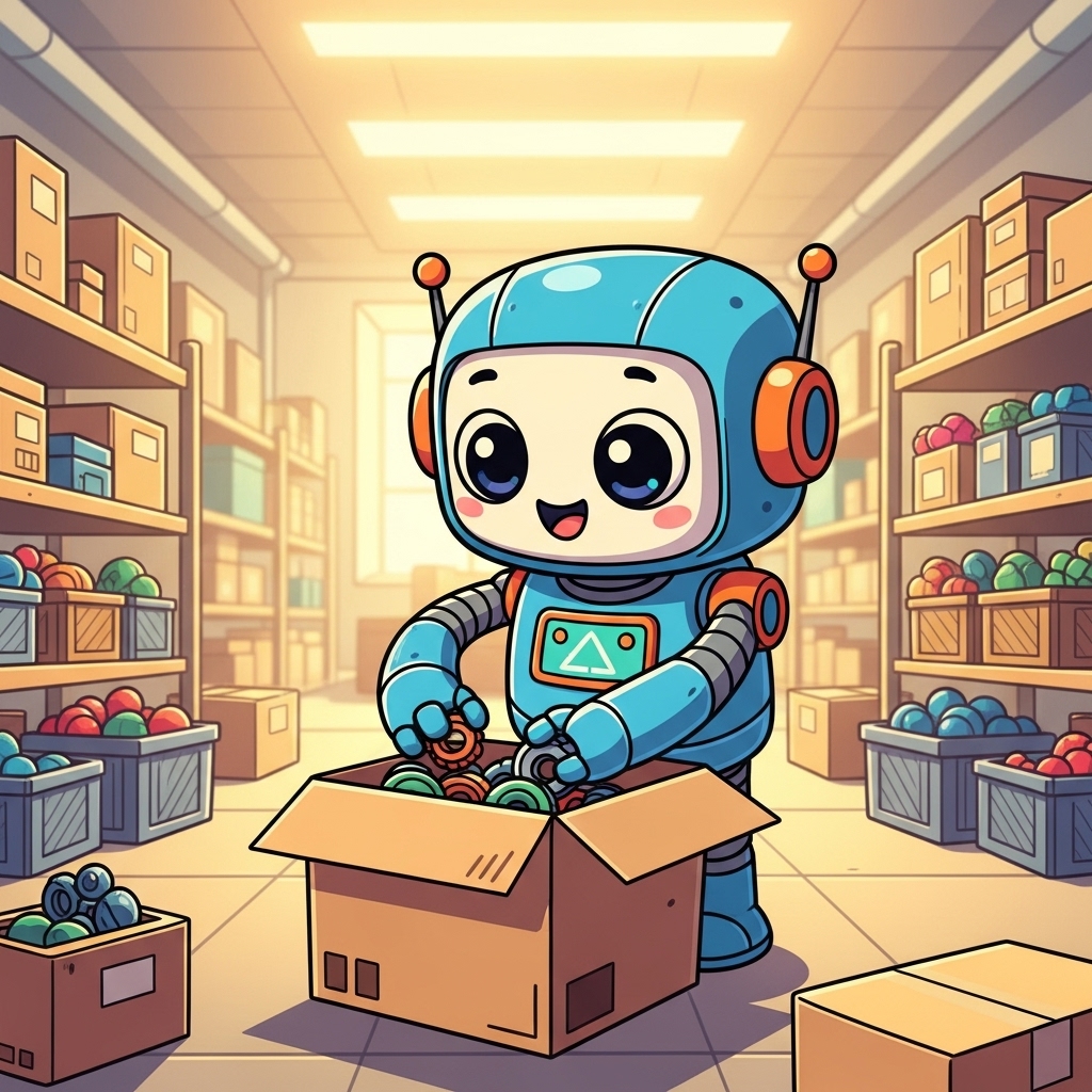 A robot packing cogs in a box