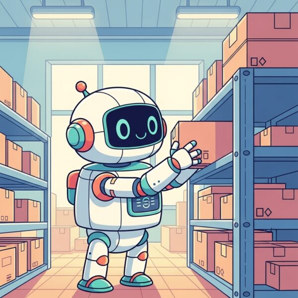 A robot stacking shelves in a warehouse