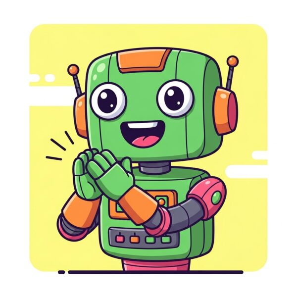 A happy robot clapping his hands