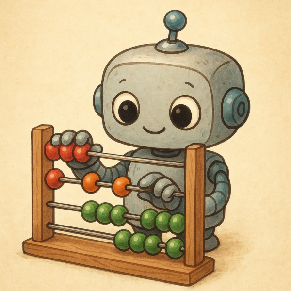 A cute small robot using an abacus